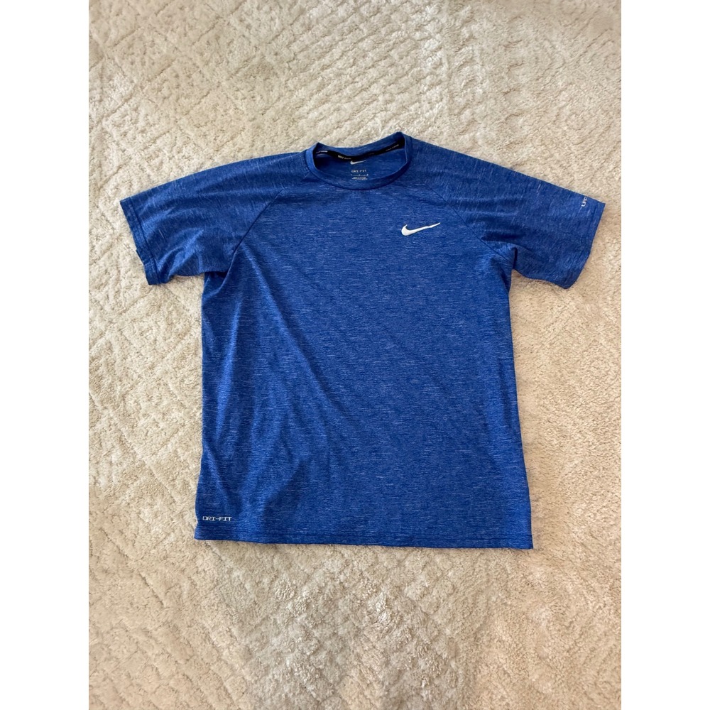 Nike Swim Mens Dri-FIT UPF 40+ Heathered Blue Performance T-Shirt Medium